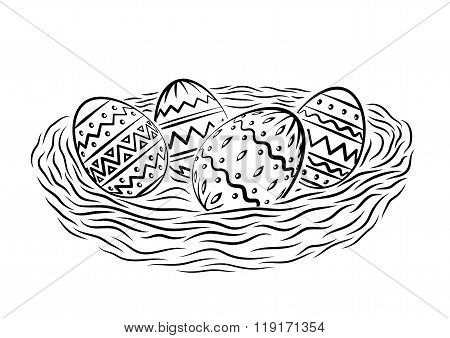 Ornamental Easter eggs in nest