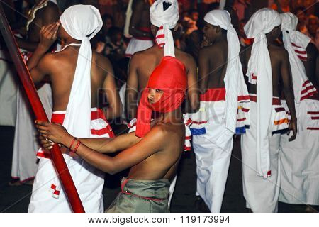 Men With Torches Participate The Festival Pera Hera