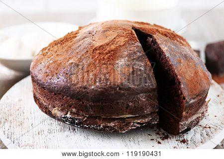 Home made chocolate pie on plate