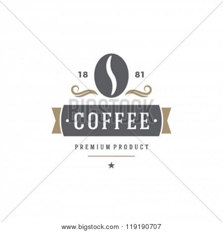 Coffee Shop Logo Template. Bean Silhouette Isolated On White Background. Vector object for Labels, Badges, Logos Design. Coffee Logo, Bean Logo, Coffee Bean Symbol, Retro Logo, Bean Icon