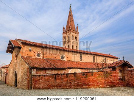 Old brick church in town of Saluzzo in Piedmont, Northern Italy.