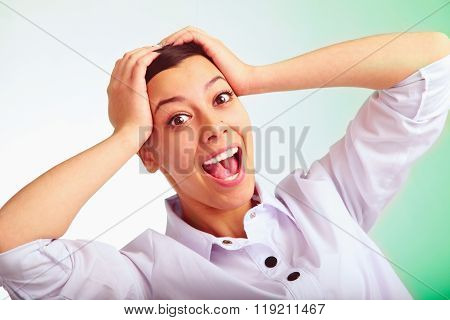 Portrait Of Beautiful Surprised Young Businesswoman