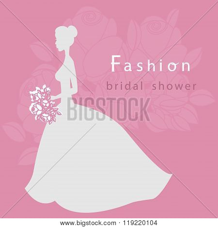 Bride with bouquet. Bridal shower vector illustration