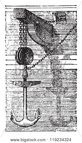 Davit, vintage engraved illustration. Dictionary of words and things - Larive and Fleury - 1895.