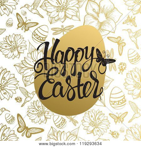 Easter egg sign on gold seamless background