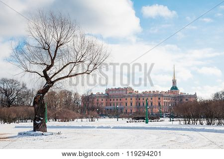 View Of The Mikhailovsky Castle From Field Of Mars. Winter