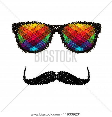 Vintage silhouette of top hat, mustaches, bow tie - illustration.