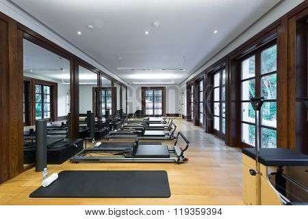 Fitness center interior , modern iterior of gym
