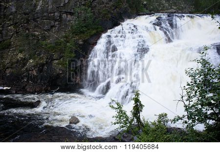 Waterfall on Kutsayoki river at Kola peninsula Russia. This waterfall is about 10 meters high.