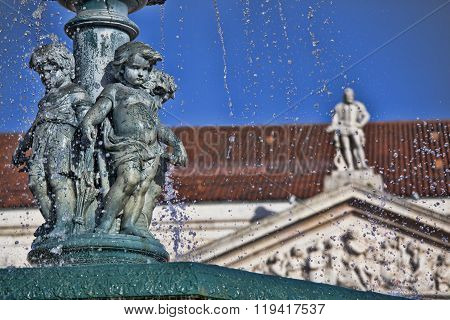 Famous Fountain On Rossio Square The Liveliest Placa In Lisbon