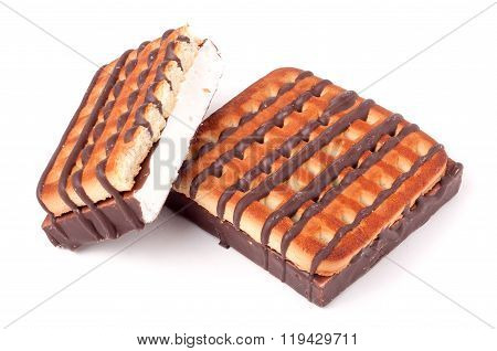 zephyr cookie with chocolate on whitebackground