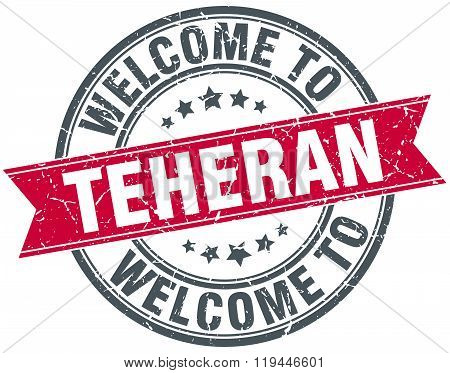 welcome to Teheran red round vintage stamp