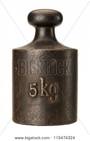 Old rusty iron scale weight isolated on white