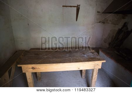 Hut interior in mountains of French Pyrenees next to Foix town