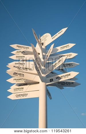 Direction sign to cities of the world