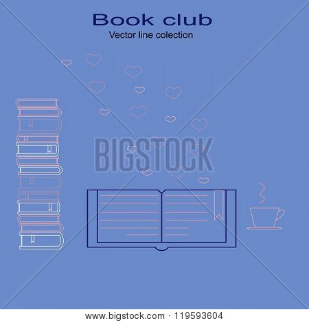 Colorful set of logotypes for university back to school book club bookstore book festival. learning concept. Literature illustration.