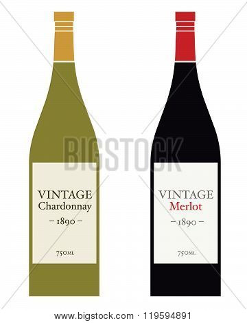 Vector Chardonnay Wine Bottle Set in Color and Black