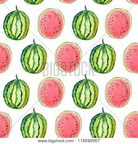 Hand drawn watercolor pattern with watermelon