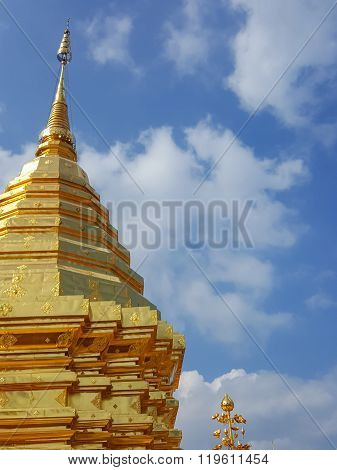 Close-upGolden pagoda of Wat Phra That Doi Suthep Chiang Mai Thailand.