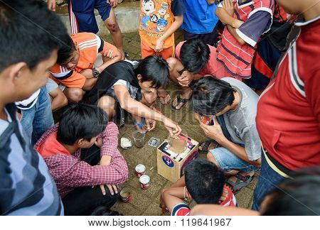 Indonesian Boys Spend The Cricket Fighting In The Street