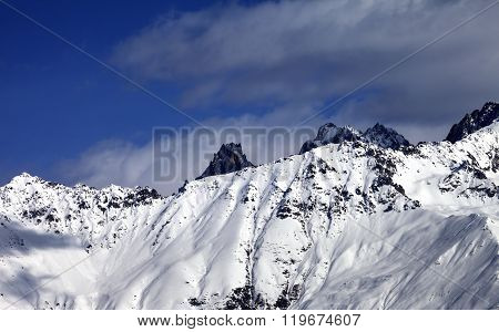 Snowy Avalanches Mountainside At Sunny Day