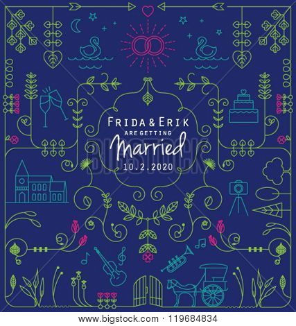 WEDDING LINE ICONS COLLECTION. Can be used in wedding invitation design, cards, websites,blogs and more... Editable vector illustration file.