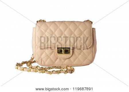 Woman`s Beige (peach, Pink) Handbag On White background Isolated