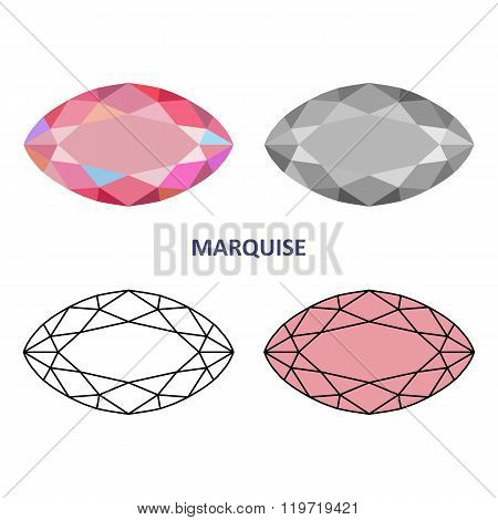 Low Poly Colored & Black Outline Template Rectangular Marquise Gem Cut