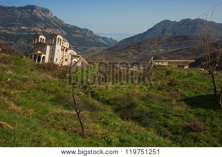 Sliding Village Ropoto And Church After A Landslide In Greece
