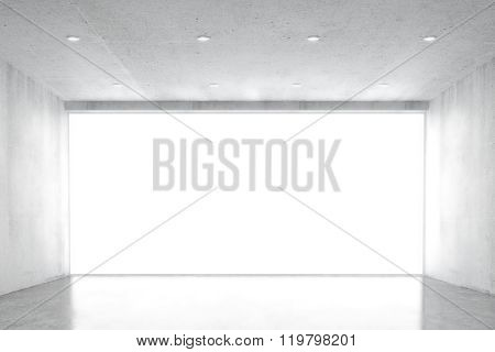 Big Empty Concrete Room With Big White Wondow, 3D Render