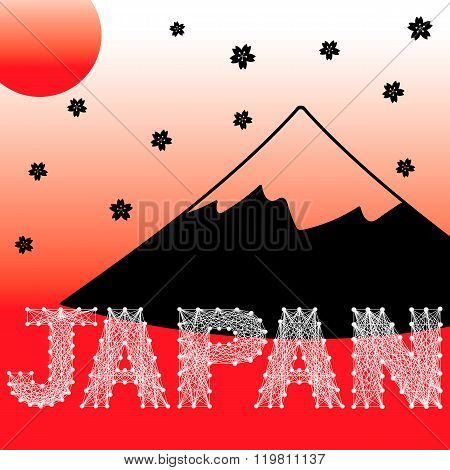 Vector Of Japan String Art, Fuji Mountain, Sun, Sakura