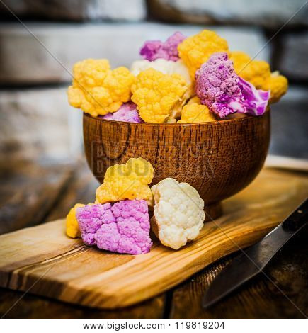 Colorful Cauliflower On Rustic Background