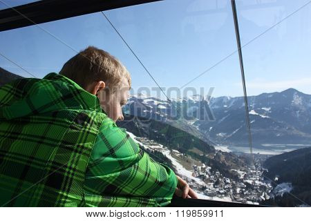 Man Inside The Cabin. Cable Car In Zell Am See, Skiing Resort In North Tirol, Austria.