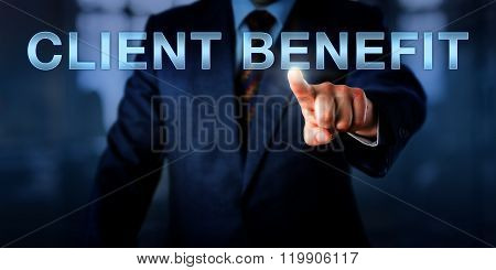 Marketing Manager Pushing Client Benefit.