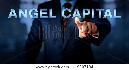 Business Executive Pointing At Angel Capital