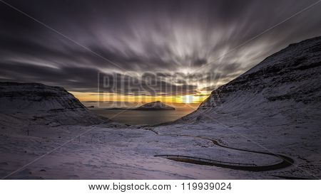 Sunset and Snow, Nordadalur, Faroe islands, Denmark, Europe