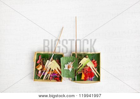 Traditional Balinese Offering On Light Background