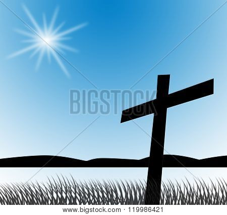 Cross On Hill With Sunset