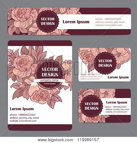 Corporate Identity vector templates set with doodles floral theme