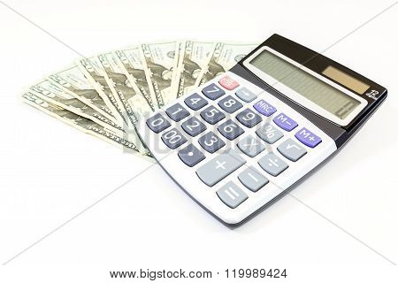 Dollars Money With Calculater On White Background