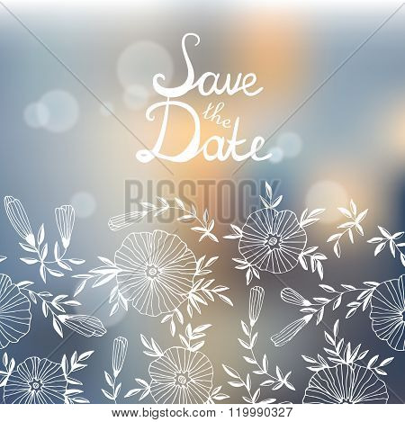 Stylish Save the Date card made of elegant flowers in vector. Vintage summer background in gentle co