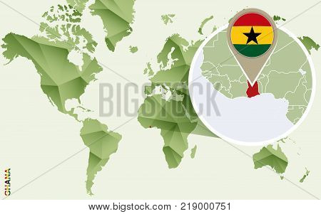 Infographic for Ghana detailed map of Ghana with flag. Vector Info graphic green map.