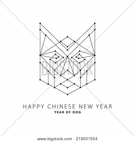 Happy Chinese New Year Dog Shepherd Head In Polygonal Style. Triangle Vector Illustration Of Animal