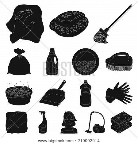 Cleaning and maid black icons in set collection for design. Equipment for cleaning vector symbol stock  illustration.