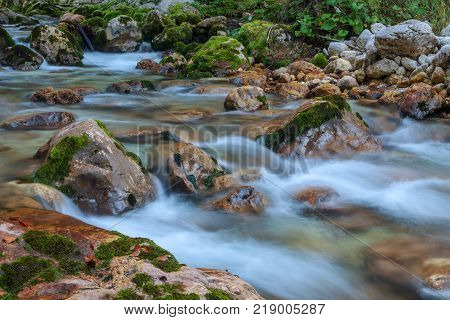 Mountain stream in the Lepena valley in Slovenia