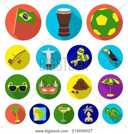 Country Brazil flat icons in set collection for design. Travel and attractions Brazil vector symbol stock  illustration.