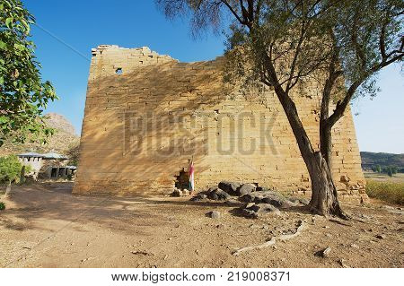Ruins of the Yeha temple (Temple of the Moon) in Yeha, Ethiopia. Yeha temple is one of the oldest standing in Ethiopia.