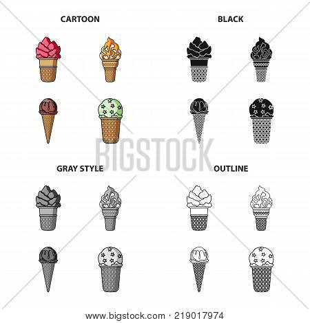 Ice cream, food and dessert. Different types of ice cream set collection icons in cartoon black monochrome outline style vector symbol stock illustration .