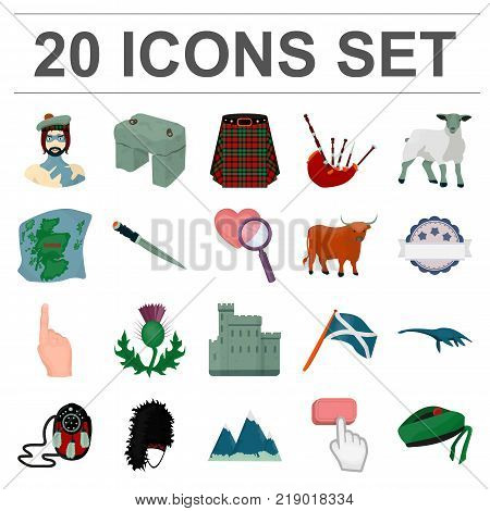 Country Scotland cartoon icons in set collection for design. Sightseeing, culture and tradition vector symbol stock  illustration.