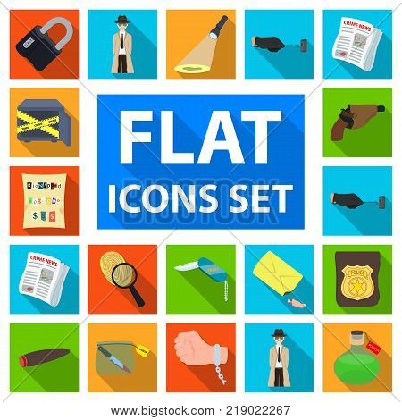 Detective agency flat icons in set collection for design. Crime and investigation vector symbol stock  illustration.